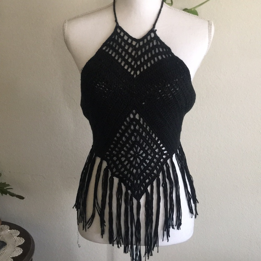Coachella fringe black top